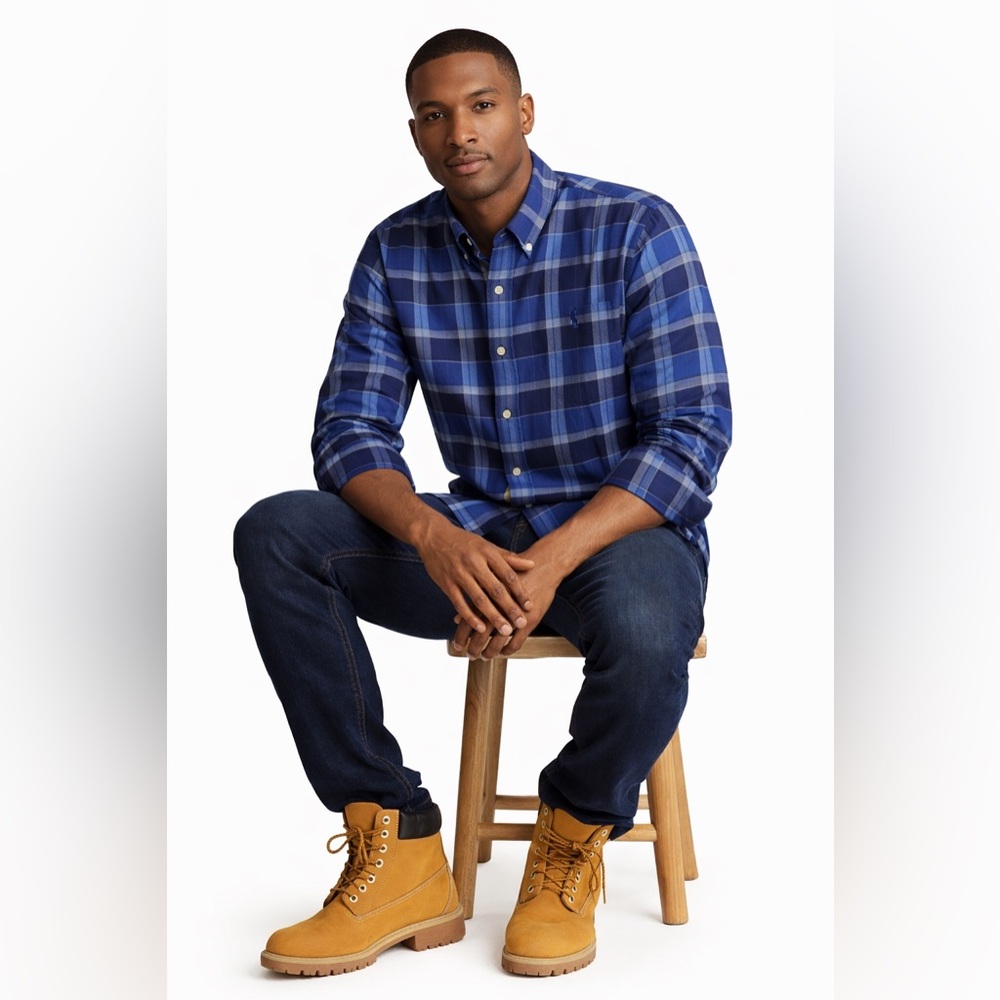 Ralph Lauren Classic Fit Performance Blue Plaid Flannel Button-Down Shirt